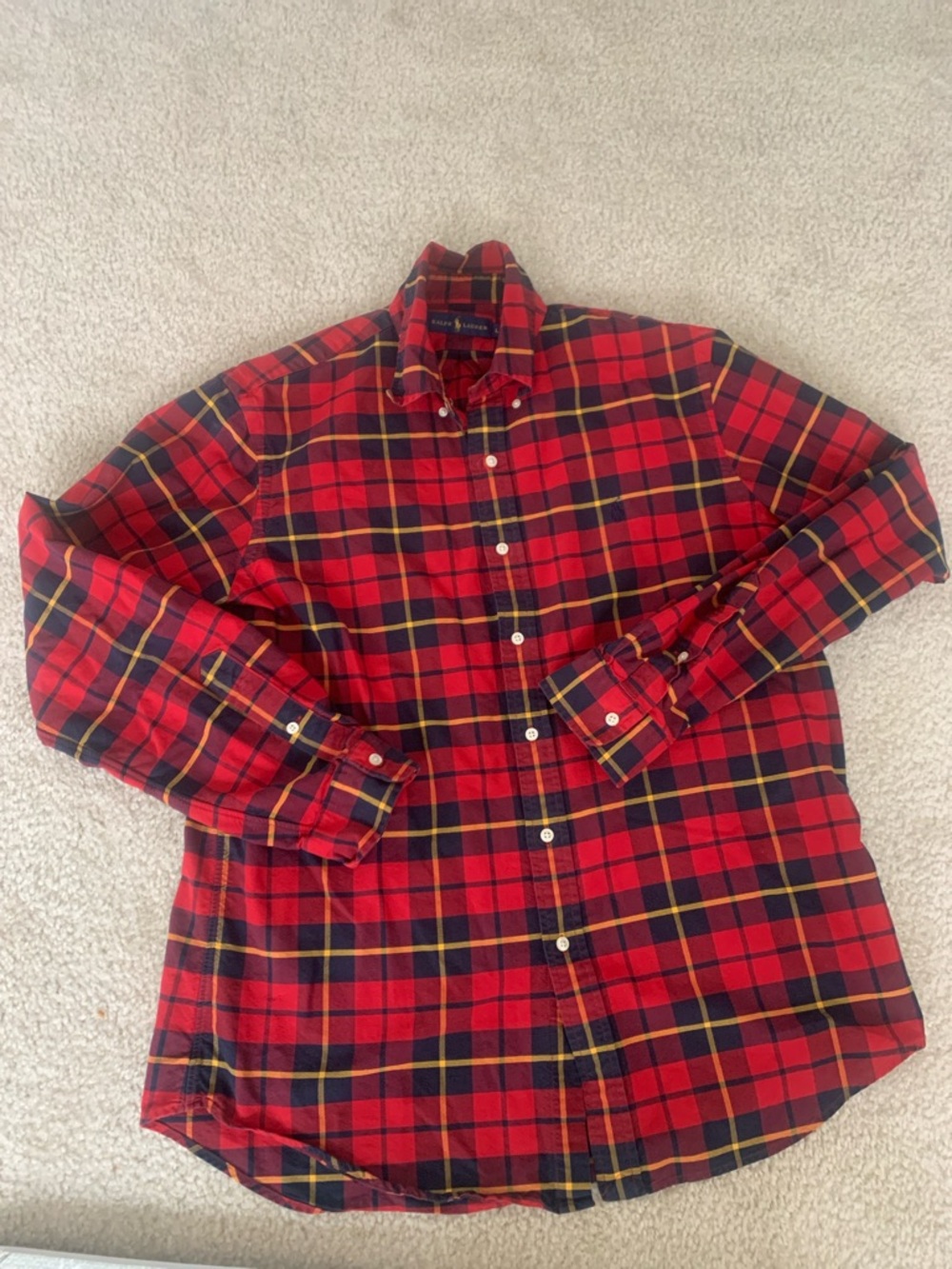 Men's Red Plaid Button-Up Shirt - Picture 4 of 9